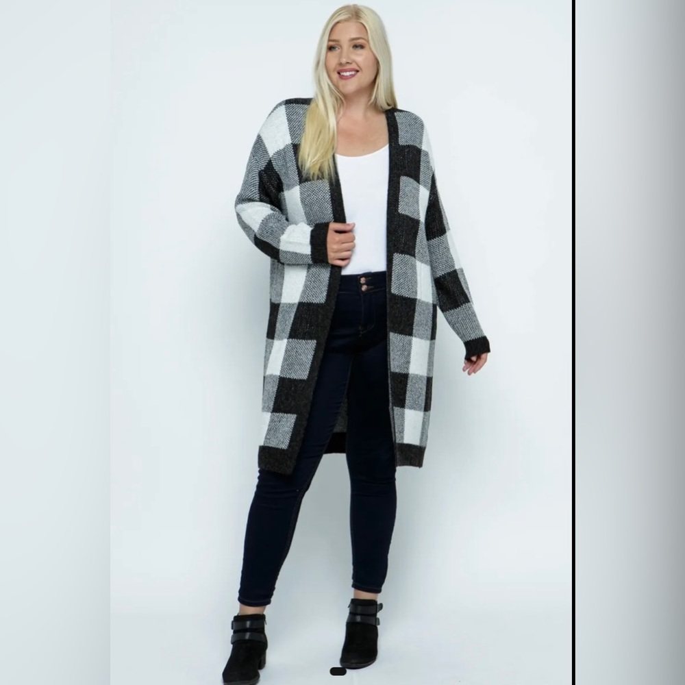Black/White Plaid Cardigan
